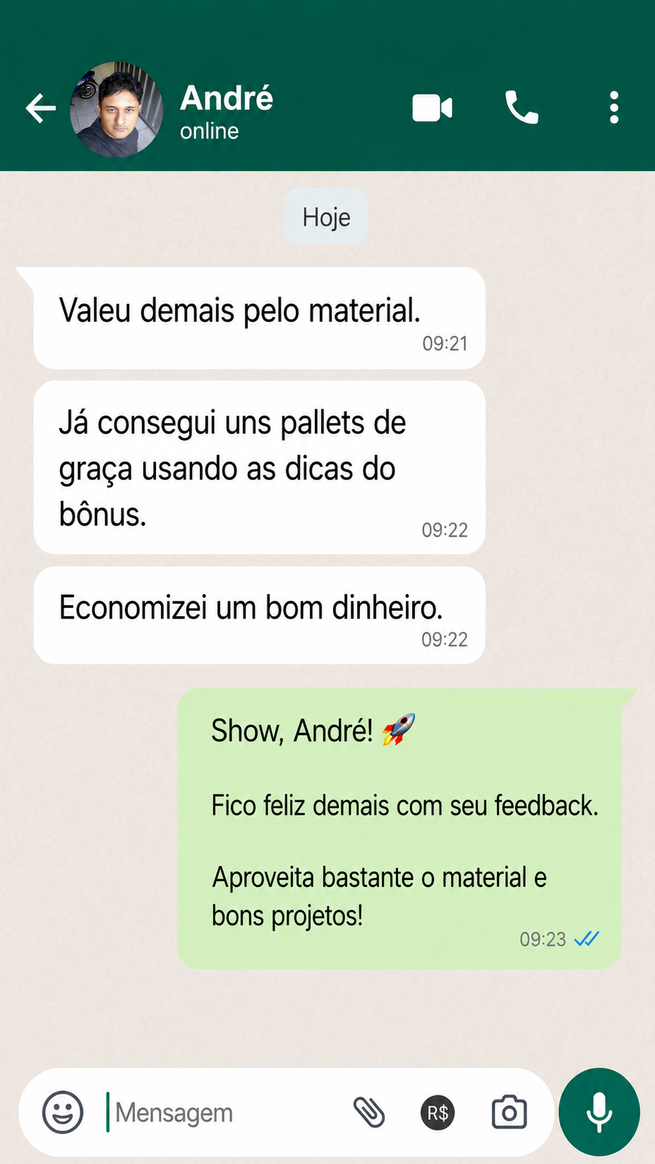 Depoimento de André no WhatsApp