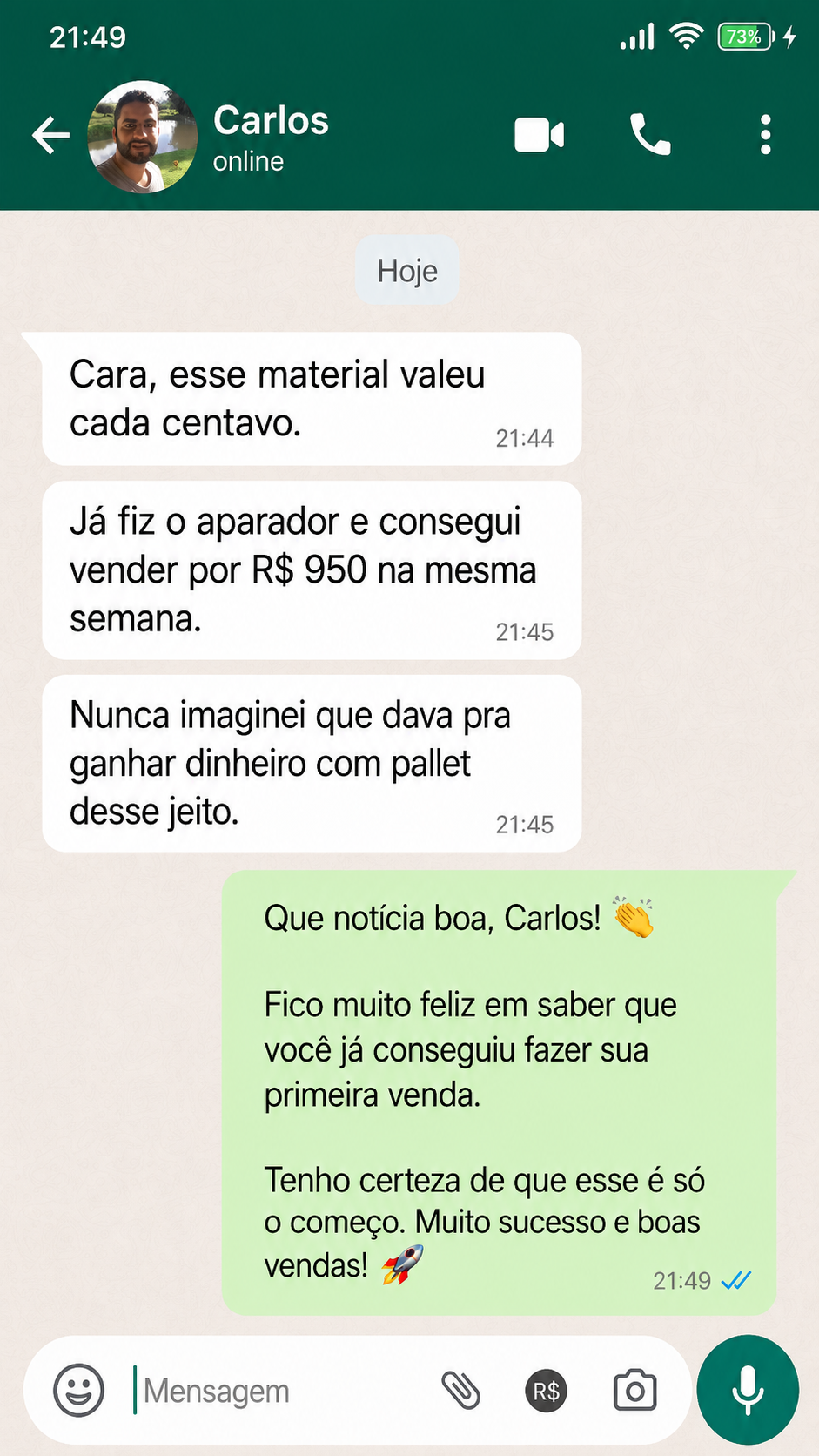 Depoimento de Carlos no WhatsApp