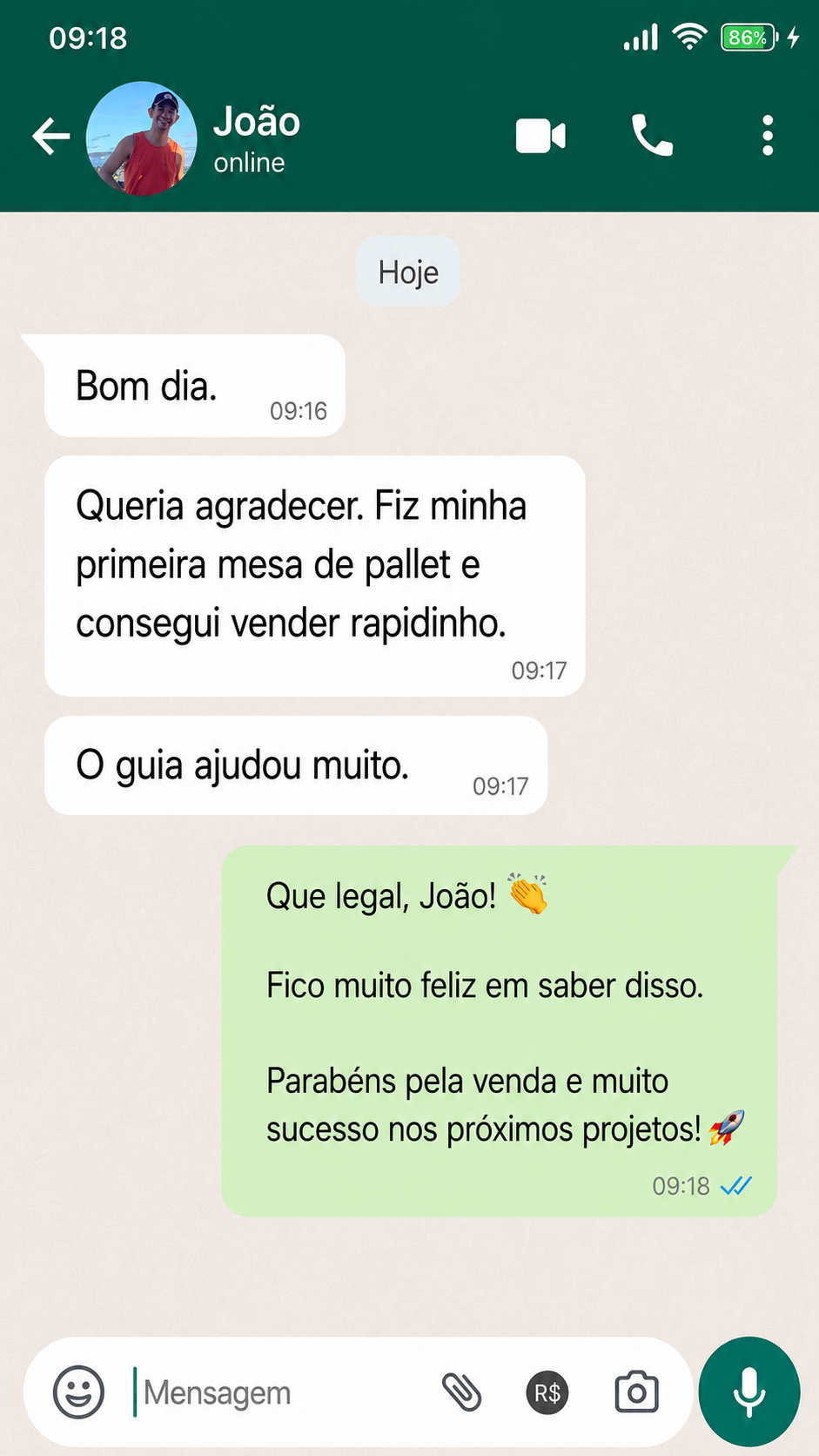 Depoimento de João no WhatsApp